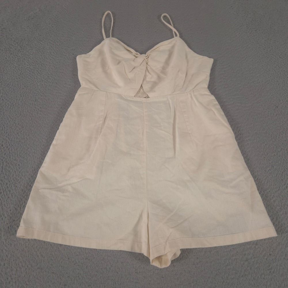 Old Navy Romper Women M Cream Fit & Flare Twist-Front Cami Cotton Keyhole Cutout